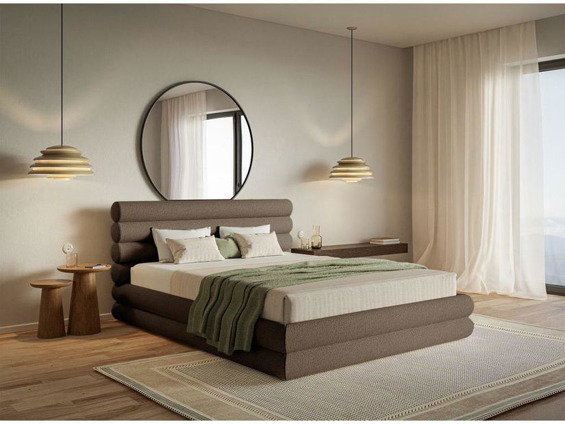 Manželská postel 160 cm Buffalo 160 (s roštem) (s úl. prostorem) (béžová + černá)