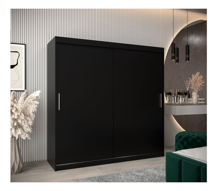Šatní skříň 200 cm Toki (Černá matná + Černá matná)