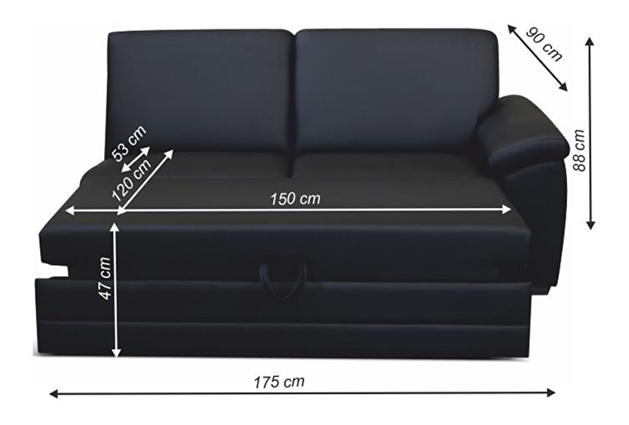 3-sed s opěrkou a s rozkladem 3 1B Bittary (černá)