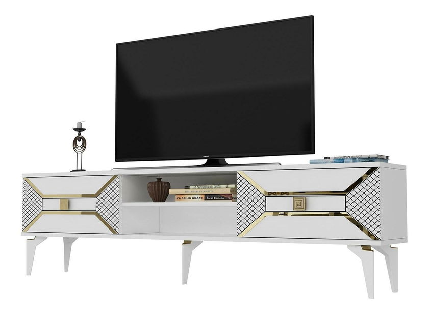 TV stolek/skříňka Velono (bílá + zlatá)