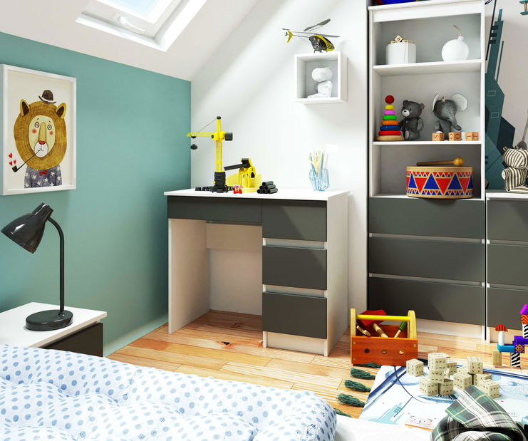 PC stolek Benicio II (bílá + šedý grafit) (P)