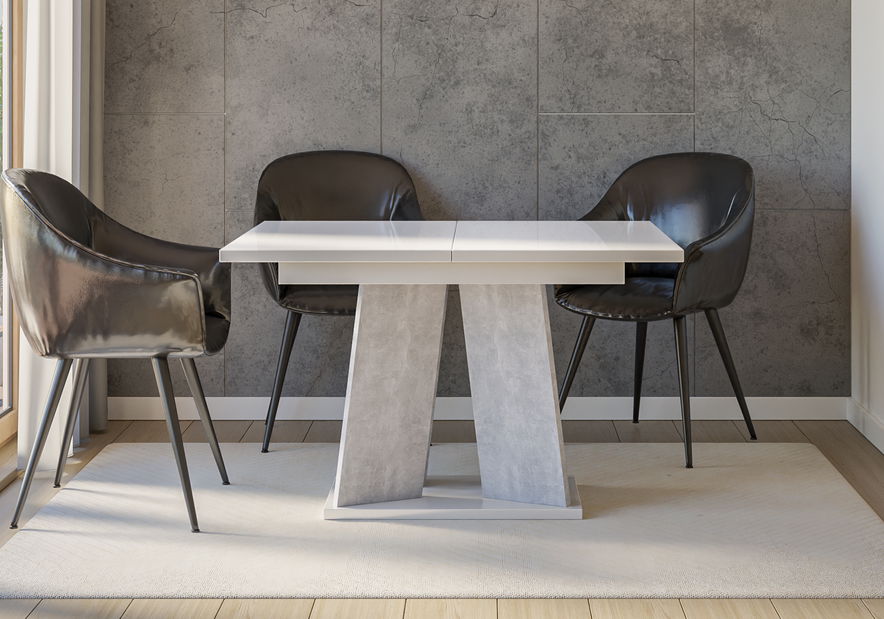 Jídelní stůl Mulnu (lesk bílý + kámen) (pro 4 až 6 osob)
