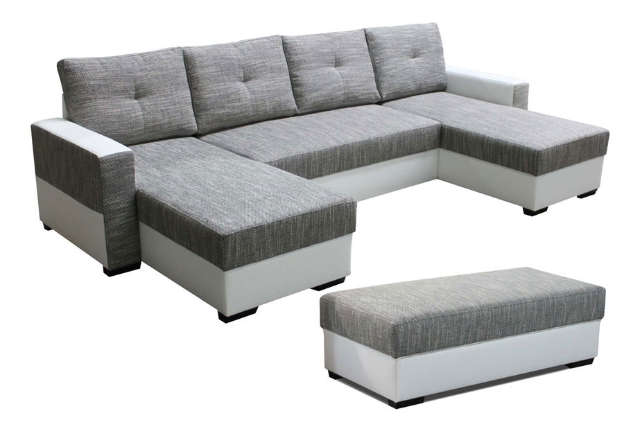 Rohová sedací souprava U Arenna L+2+L (s taburetem) (šedá + černá) (P)