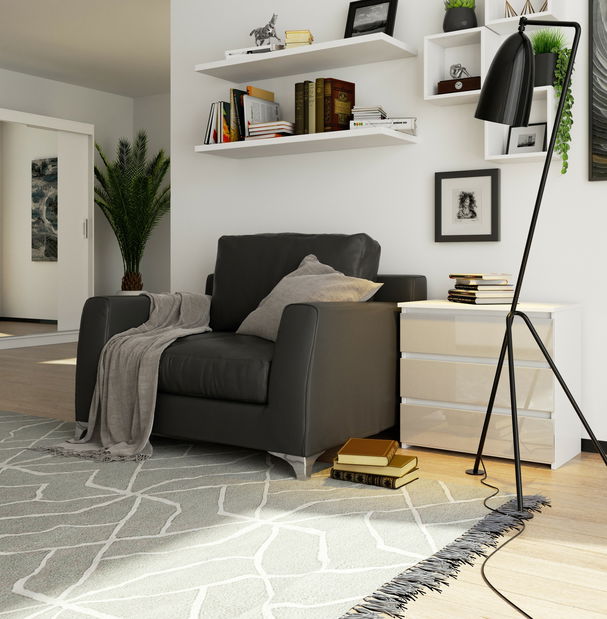 Noční stolek Calado (bílá + kovový lesk)