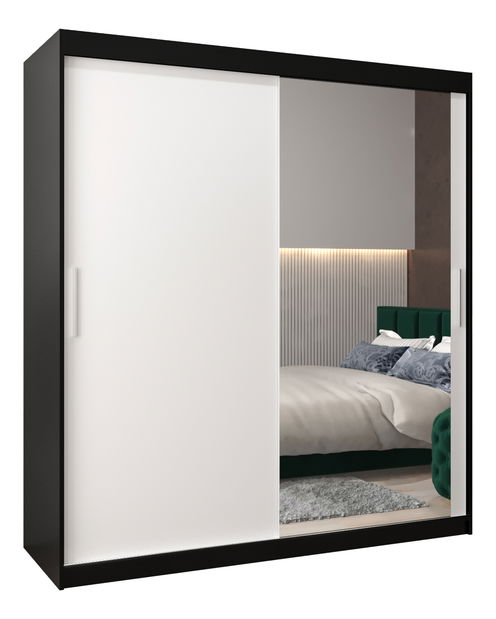 Šatní skříň 180 cm Toki 2 (Černá matná + Bílá matná)