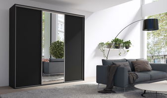 Šatní skříň s posuvnými dveřmi Gantera 2 B (černá) (se zrcadlem)