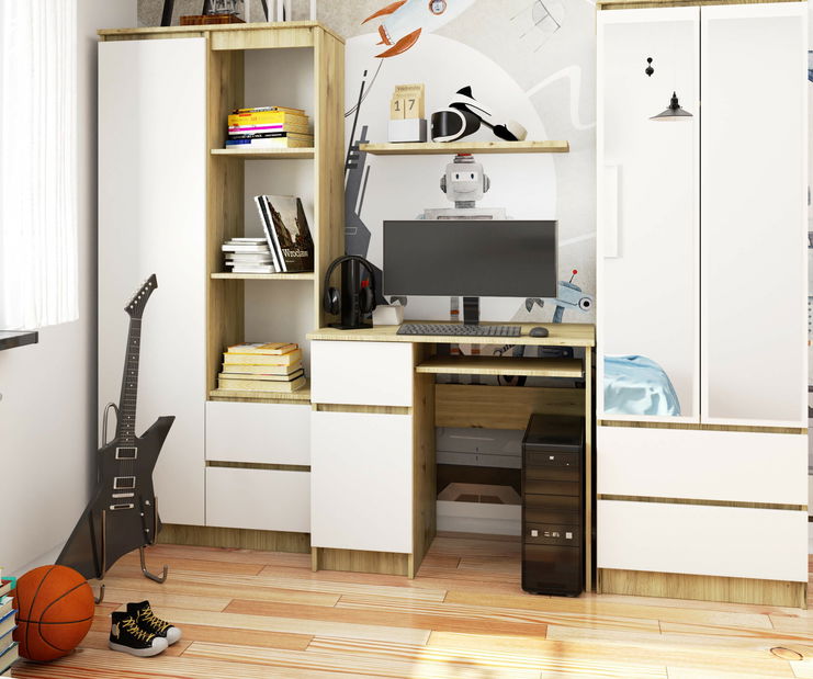 PC stolek Bhaskar (dub artisan + bílá) (L)