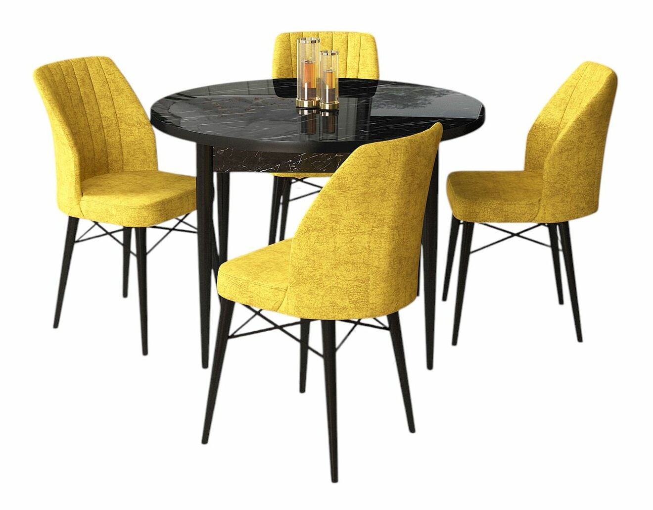 Jídelní set Roxie (mramor černý + hořčicová) (pro 4 osoby)