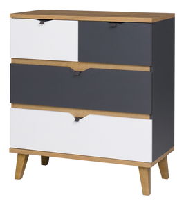 Komoda Mimone K4SZ (dub zlatý + bílá matná + grafit)