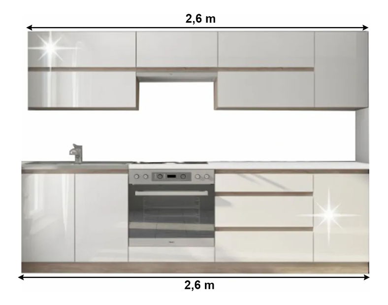 Kuchyňská sestava 260 cm Lina (dub sonoma + vysoký lesk bílý)