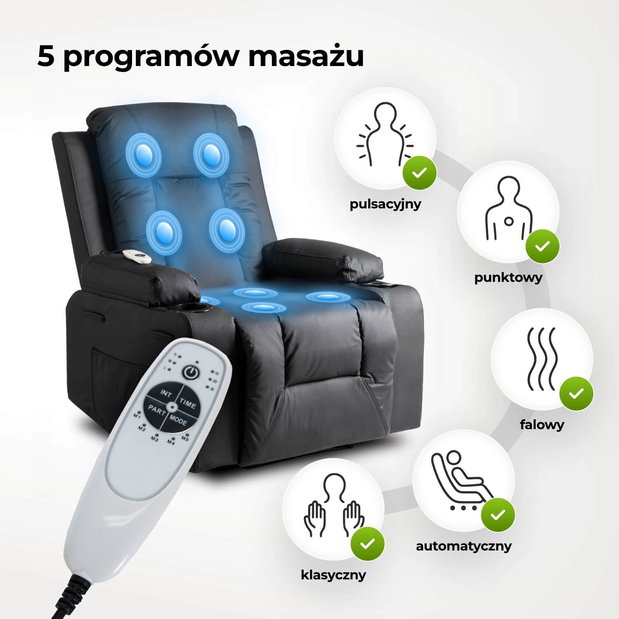  Masážní křeslo Banesto (černá ekokůže)