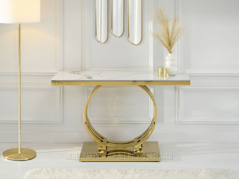 Konzolový stolek Tess (bílý mramor + zlatá)
