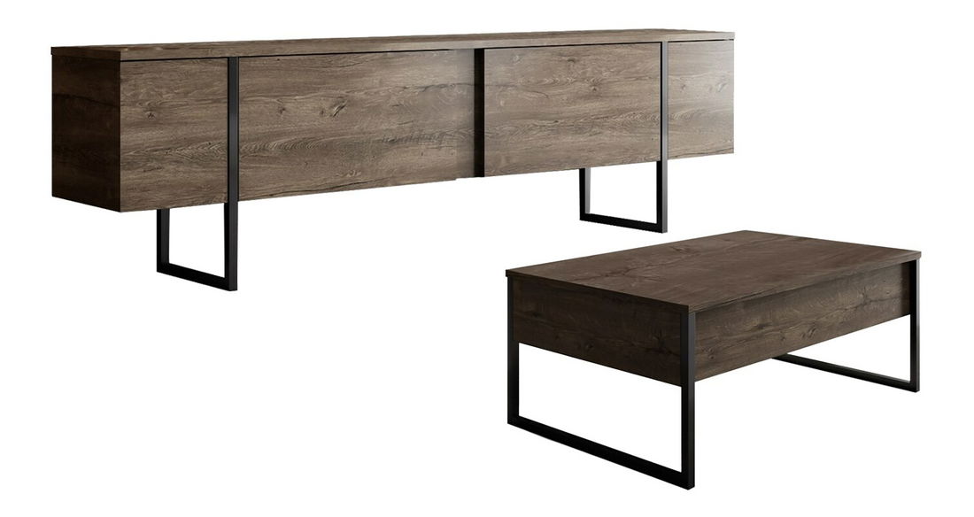 Sestava nábytku do obývacího pokoje Luna 2 (Ořech + Černá)