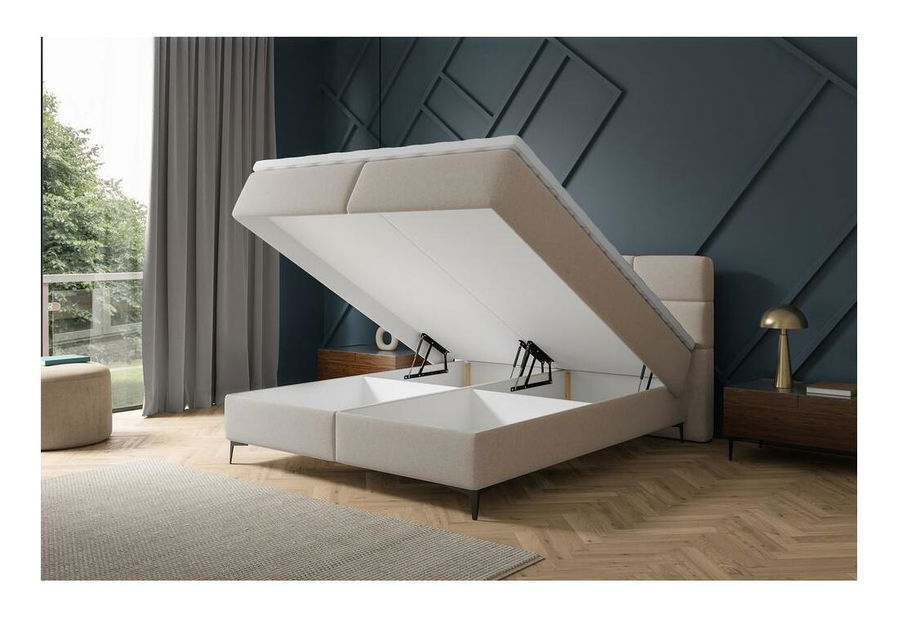Manželská kontinentální postel 140 cm Riviera 140 (s roštem a matrací) (s úl. prostorem) (béžová střední + černá)