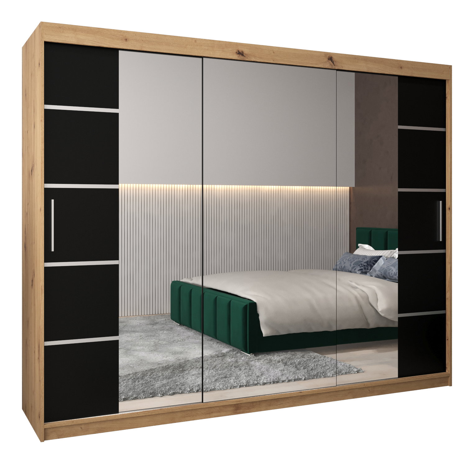 Šatní skříň 250 cm Verika 4 250 (dub artisan + černá)