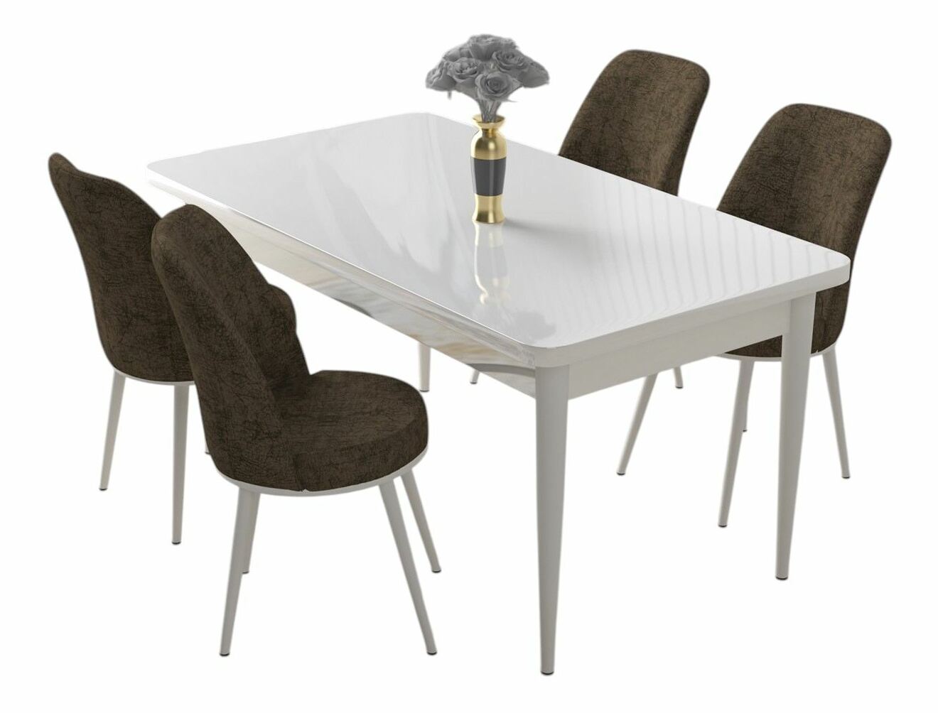 Jídelní set Nilla (mramor černý + hnědá) (pro 4 osoby)