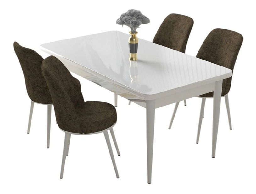 Jídelní set Nilla (mramor černý + hořčicová) (pro 4 osoby)