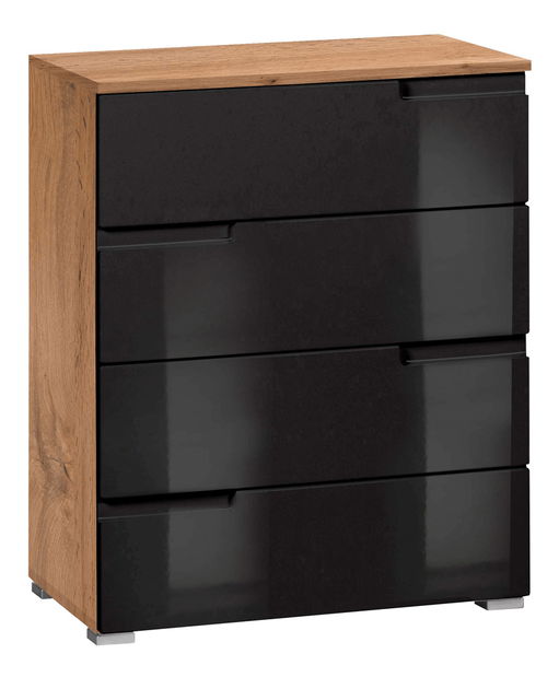 Zásuvková komoda Merissa typ 4 (černý lesk + dub wotan)