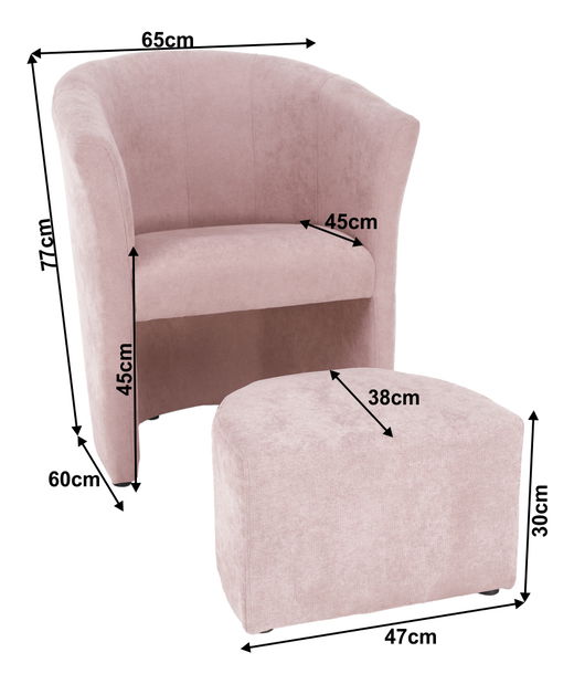Křeslo Rosana (růžová) (s taburetkou)