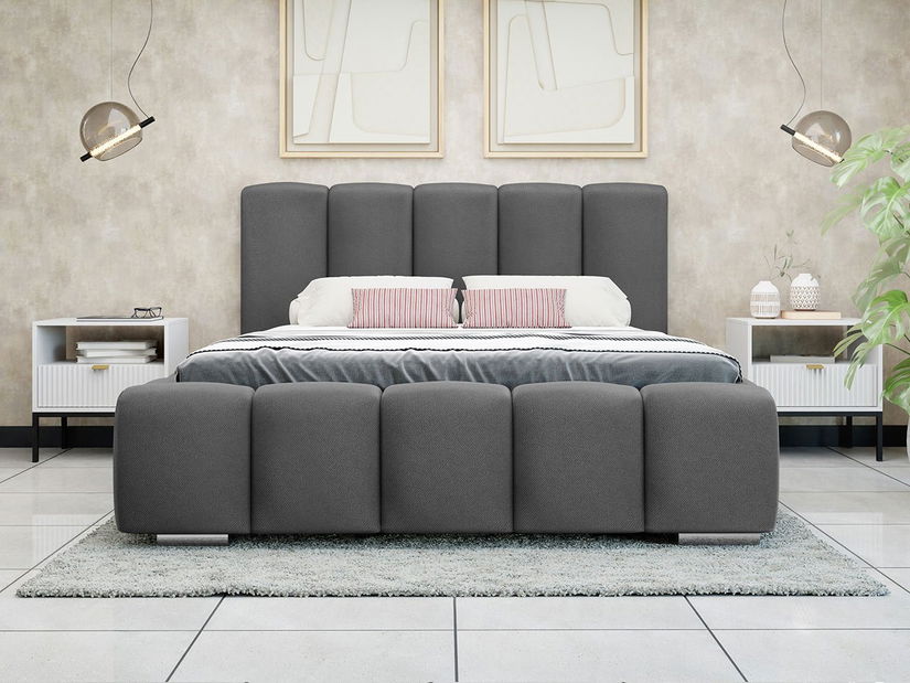 Manželská postel 140 cm Leskana (tmavě šedá) (s roštem) (s úl. prostorem)