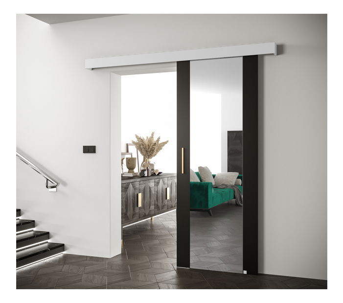 Posuvné dveře 90 cm Sharlene II (černá matná + bílá matná + zlatá) (se zrcadlem)