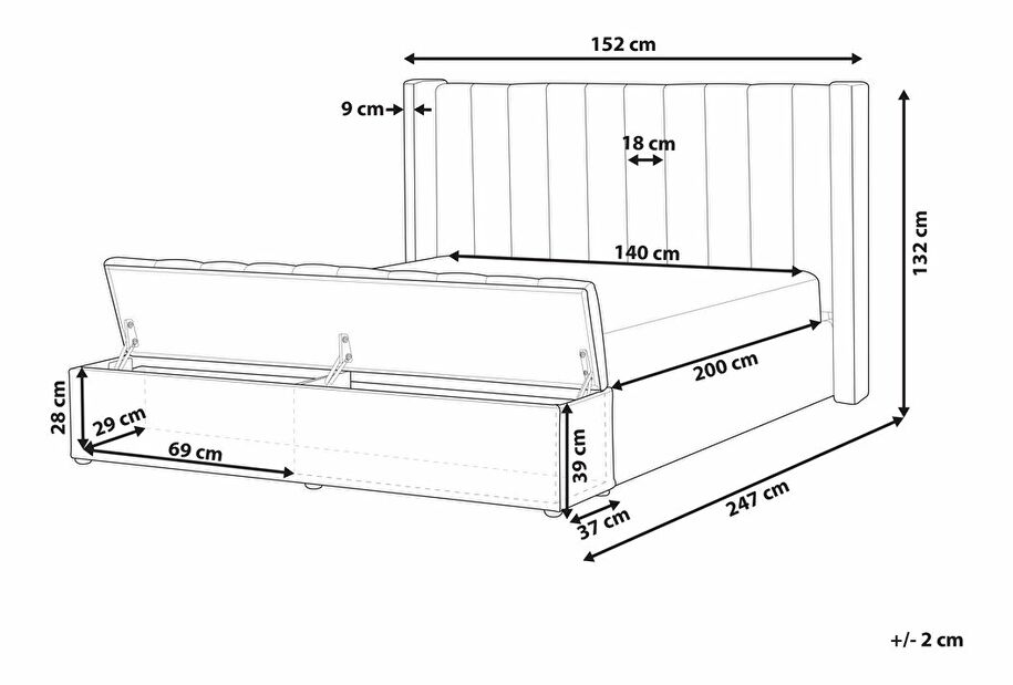 Manželská postel 140 cm Noya (zelená) (s roštem) (s úl. prostorem)