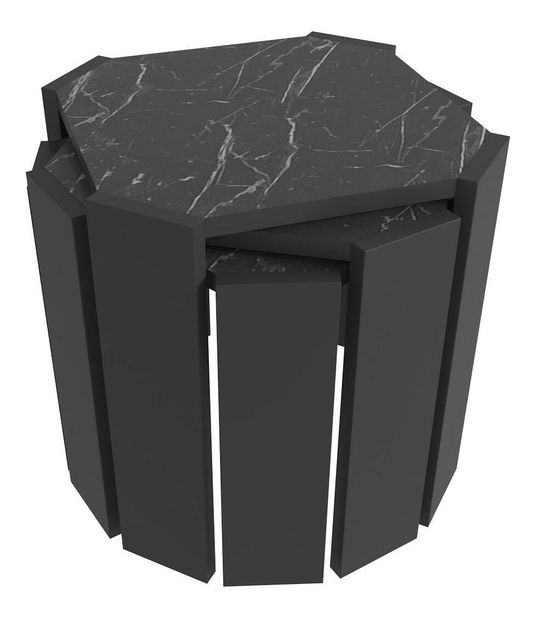 Set 3 konferenčních stolků Lorizolla (mramor černý + černá)