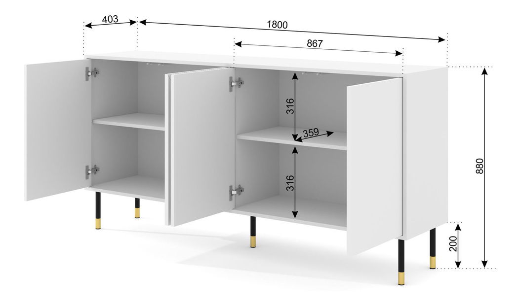 Skříňka 4D 180 Wenty (černá + ořech pacifický + zlatá)