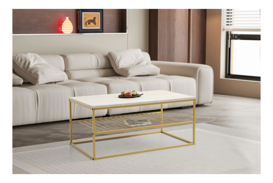 Konferenční stolek Asida (zlatá + mramor světlý)