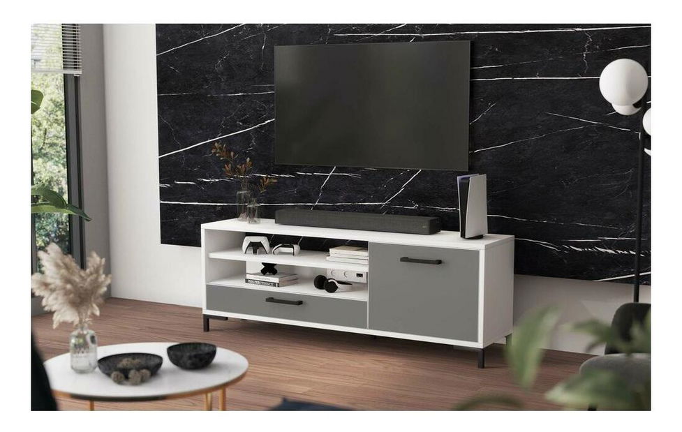 TV skříňka/stolek Cascade (bílá + šedá)