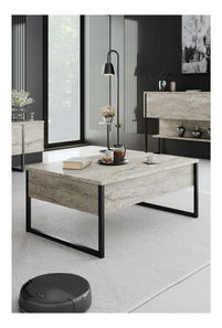 Konferenční stolek Luna 1 (travertin + černá) *výprodej