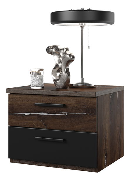 Noční stolek Signat Typ 22 (černá + dub flagstaff + stříbrná)