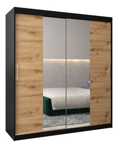 Šatní skříň 180 cm Toki 1 (Černá matná + Dub artisan)