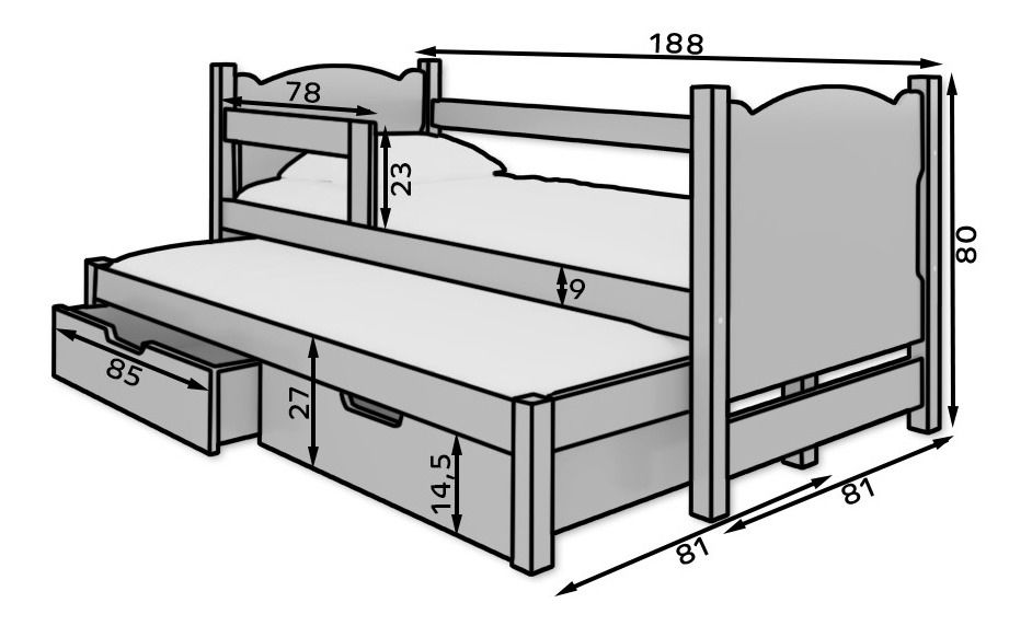 Rozkládací dětská postel 180x75 cm Chloe (s roštem a matrací) (šedá)