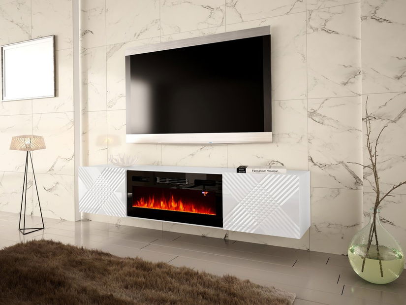 TV skříňka/stolek s elektrickým krbem Madrealla 2D (černá + černá lesklá)