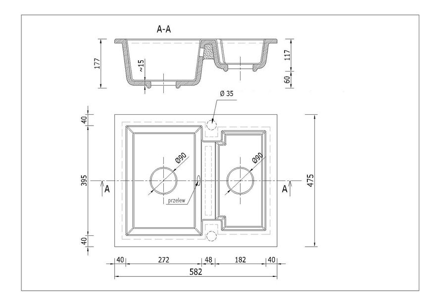 Kuchyňský dřez Yagma (černá + textura) (se 2 otvory pro baterii) (L)