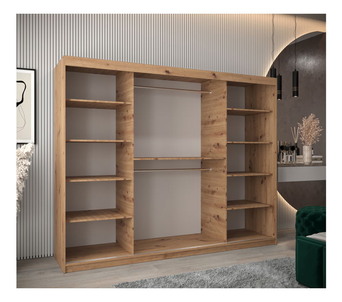 Šatní skříň 250 cm Toki 2 (Dub artisan + Bílá matná)