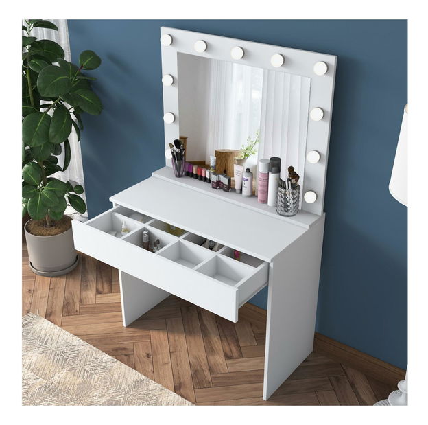 Toaletní stolek Blake 20 (se zrcadlem) (s LED osvětlením) (bílá)