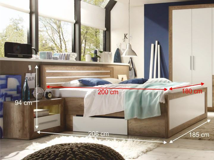 Manželská postel 180 cm Ferara (s úl. Prostorem + 2 ks stolek)