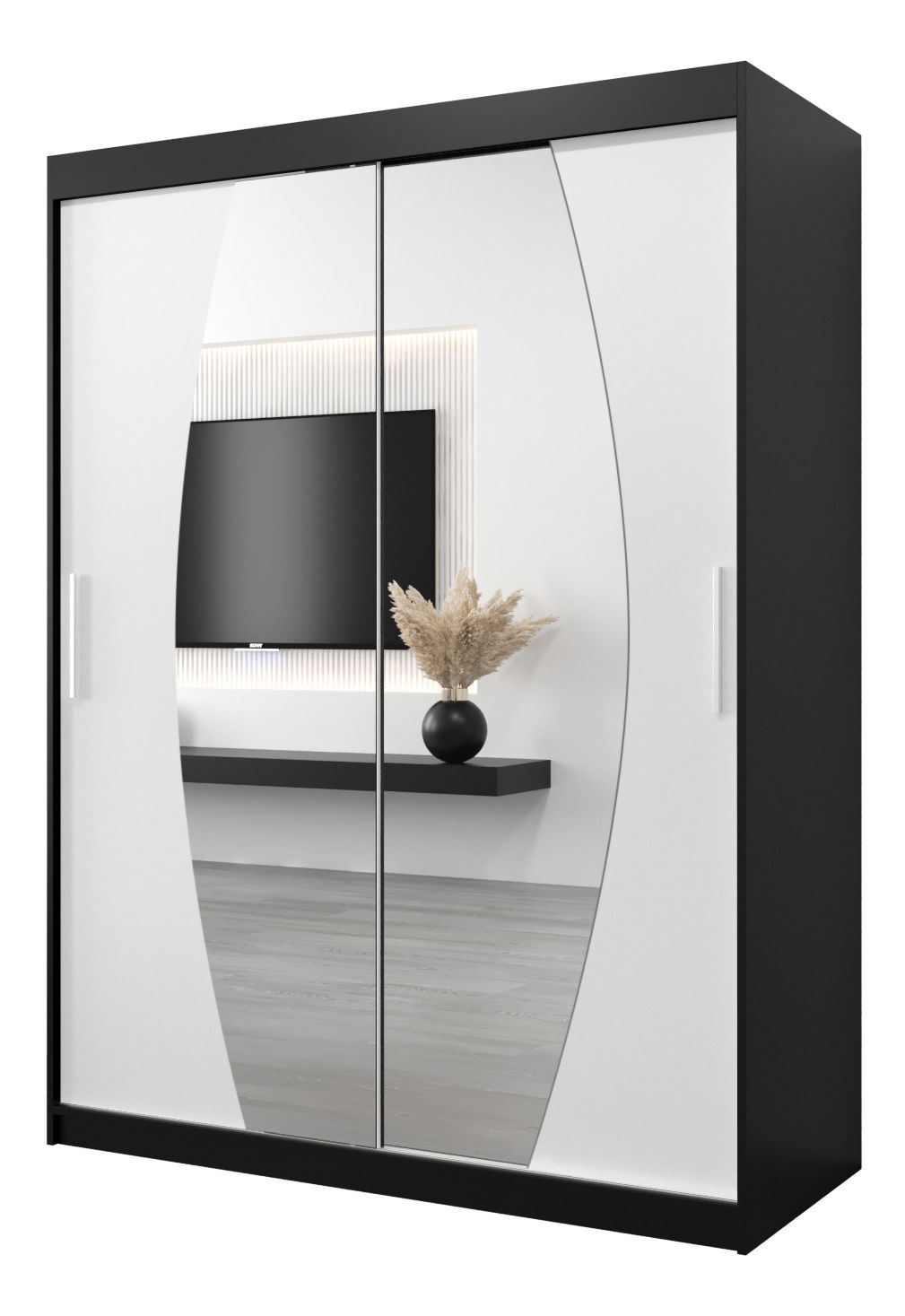 Šatní skříň 150 cm Eclipse (černá matná + bílá matná)