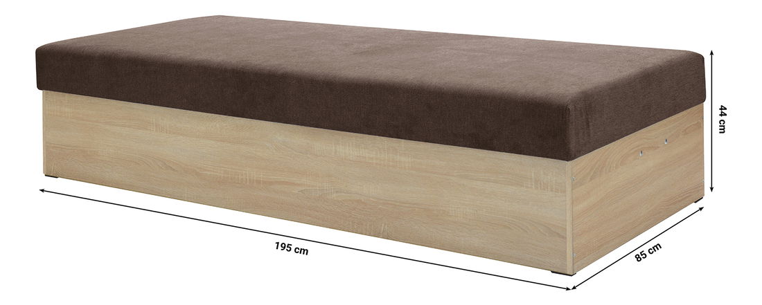 Jednolůžková postel (válenda) 85 cm Idona (hnědá) (s roštem a matrací) (s úl. prostorem)