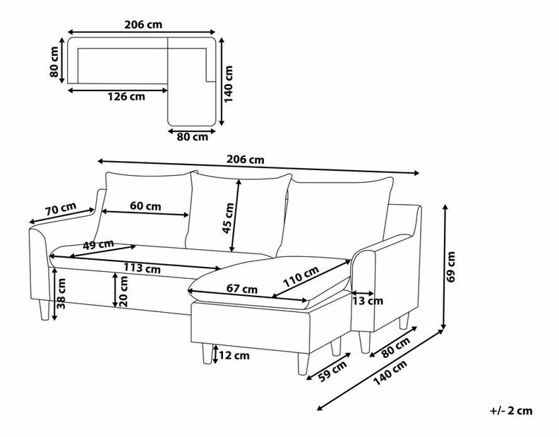 Rohová sedací souprava Epsom (světle šedá) (P)