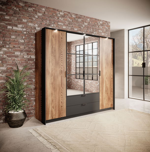 Šatní skříň Milty (dub baltic + černá)