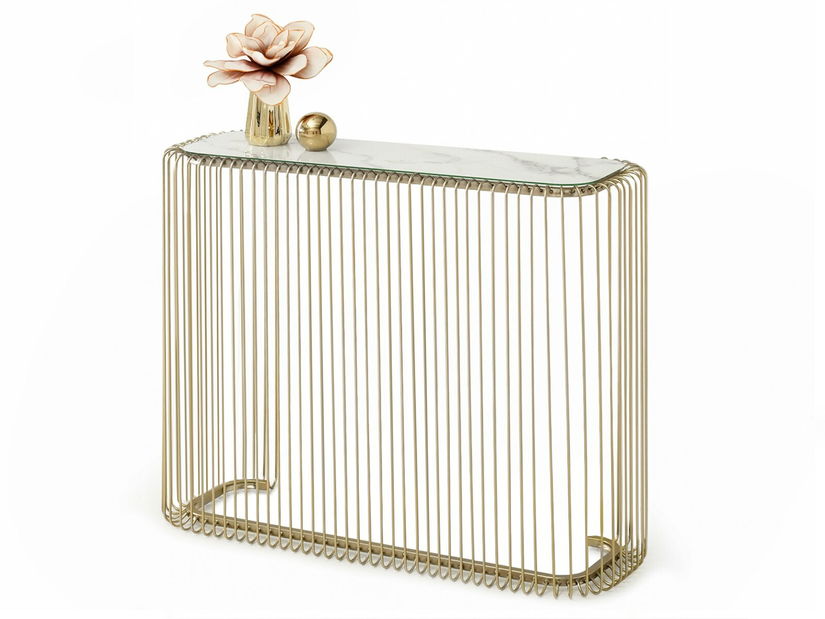Konzolový stolek Nils Kons (bílý mramor + zlatá)