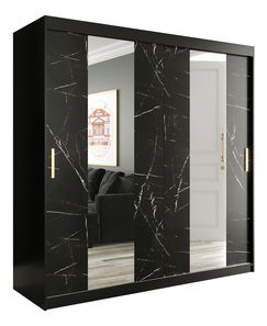 Šatní skříň 200 cm Marbelo P (matná černá + černý mramor)