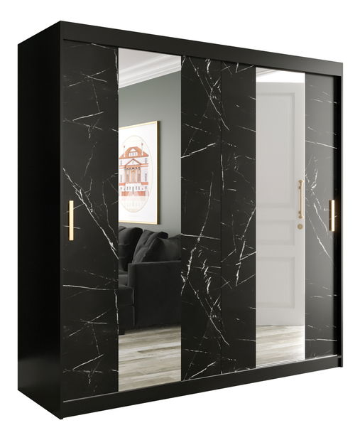 Šatní skříň 200 cm Marbelo P (matná černá + černý mramor)