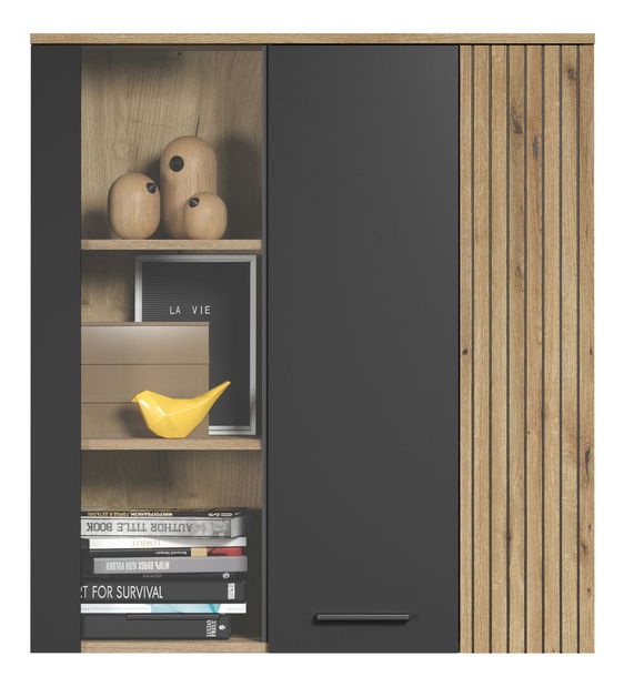 Závěsná vitrína Esferas (grafit + dub evoke)