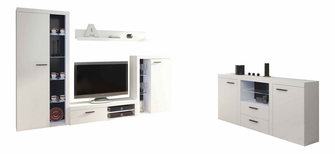 Obývací stěna Rokara (s komodou) (bílá) (bez osvětlení)