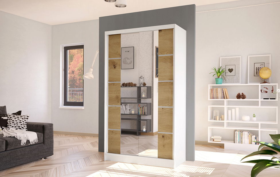 Šatní skříň Delana V (bílá + dub artisan)