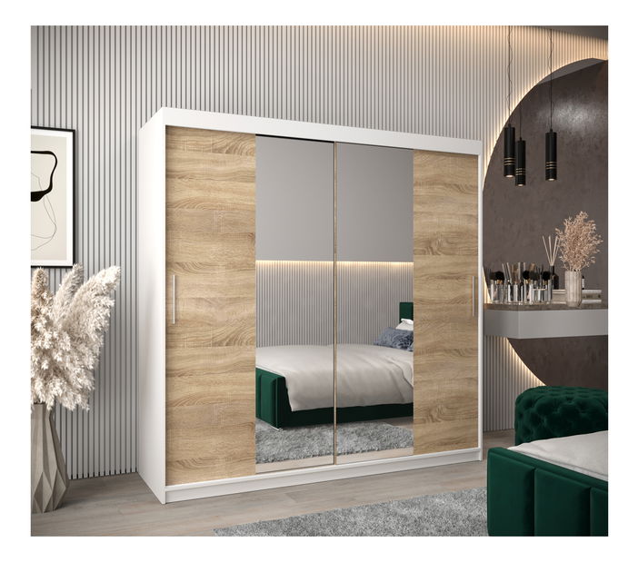 Šatní skříň 200 cm Toki 1 (Bílá matná + Dub sonoma)